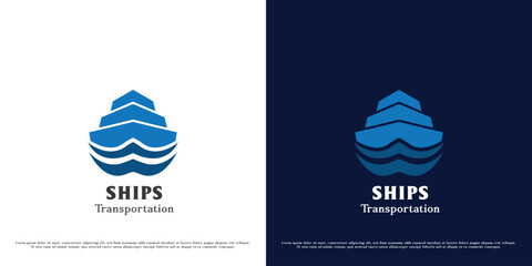 Cruise ship logo design illustration. Sea transportation ship silhouette. shipping on ocean waterways business. Flat icon symbol simple minimal geometric minimalist elegant in calm confidence bold. - obrazy, fototapety, plakaty