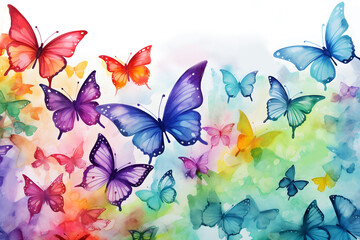 Watercolor vibrant butterflies painting background wallpaper for nature spring insect design theme