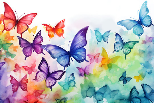 Watercolor vibrant butterflies painting background wallpaper for nature spring insect design theme