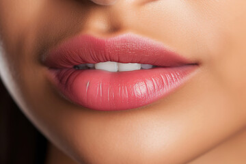Obraz premium Female lips with clear lip gloss, natural beauty and skincare