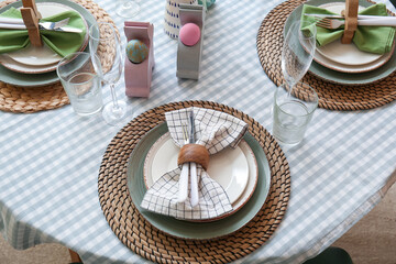 Festive table serving for Easter celebration