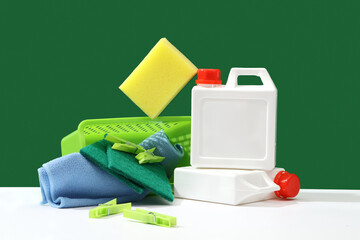 Creative ideas for advertising cleaning services and specialized detergents. White bottles with...