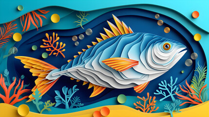 Fototapeta na wymiar International Tuna Day, 2 May, Vector Illustration Of Tuna Fish On Isolated Background, World Sea Life Day, World Fish Day, World Ocean Day, Generative Ai