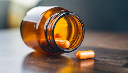 empty medication bottle with just two remaining capsules, evoking the fragility of health and the passage of time