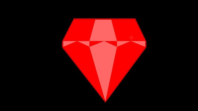 video animation glittering red rubi diamond with flashes bright, on a transparent background with zero alpha channel