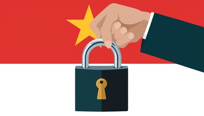 orocco Security Concept: Hand Holding Padlock Over National Flag