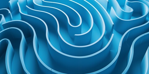 Abstract blue infinite 3d maze background, business concepts, bright color banner.