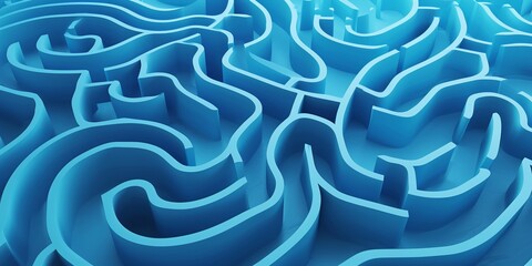 Abstract blue infinite 3d maze background, business concepts, bright color banner.
