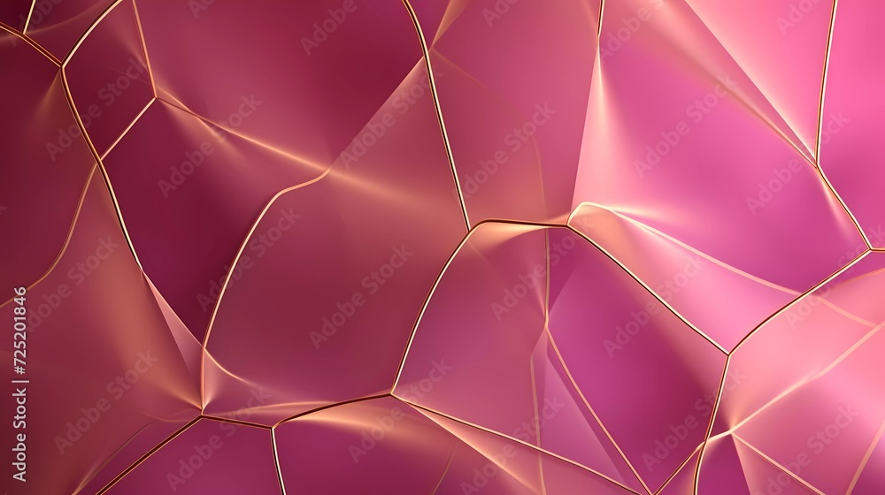 Poster abstract pink background with net-shaped gold lines. generative ai