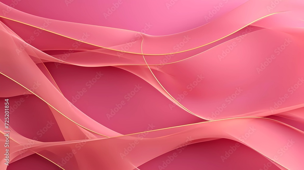Poster abstract pink background with net-shaped gold lines. generative ai