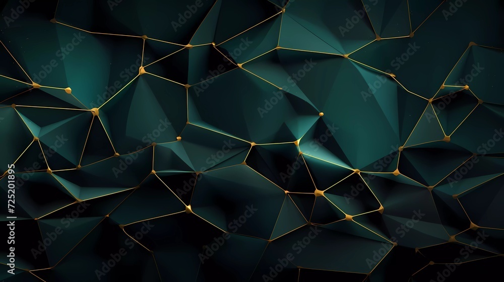 Fototapete abstract green background with net-shaped gold lines. generative ai