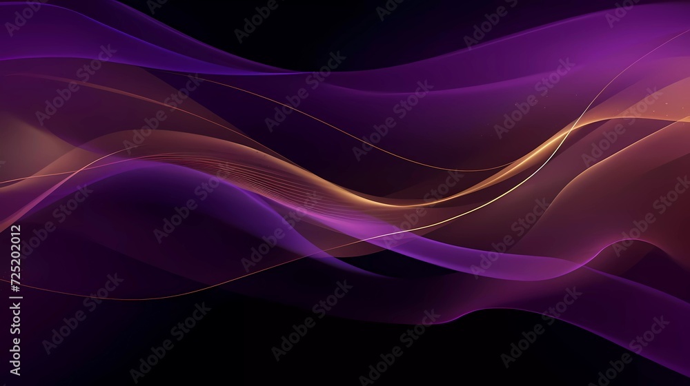 Poster abstract purple background with net-shaped gold lines. generative ai