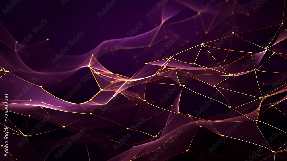 Aufkleber abstract purple background with net-shaped gold lines. generative ai