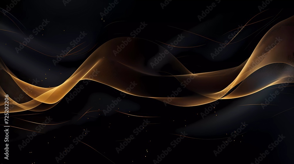 Poster abstract black background with net-shaped gold lines. generative ai