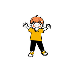 シンプルなタッチの可愛い男の子（全身・喜び）単色