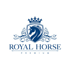 Golden Horse logo design. Elegant and luxury horse logo concept. Vector logo template. luxury premium vector logo with golden