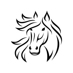 horse head outline logo designs, good for mascot, delivery, or logistics, logo industry, flat color style with black.