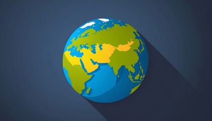 Globe Earth Icon with Shadow: A Modern Flat Style Vector Illustration