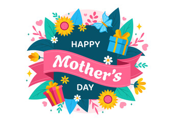 Happy Mother Day Vector Illustration of Affection for Baby and Kids from Mothers with Flower and Gift Concept in Flat Cartoon Background Design