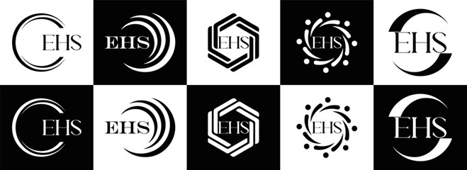 EHS logo. E H S design. EHS letter. EHS, E H S letter logo SET design. Initial letter EHS linked circle uppercase monogram logo. E H S letter logo SET vector design. EHS letter logo design	
