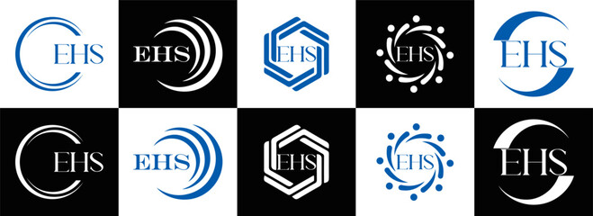 EHS logo. E H S design. EHS letter. EHS, E H S letter logo SET design. Initial letter EHS linked circle uppercase monogram logo. E H S letter logo SET vector design. EHS letter logo design	
