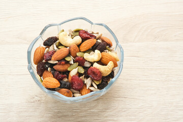 Mix Nuts with high nutrition and low fat. Almond, raisin, dried cranberry, pumpkin seed and sunflower seed
