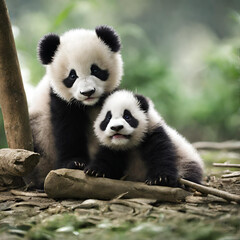 Fototapeta premium giant panda eating bamboo