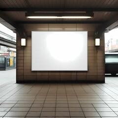 blank large billboard mockup with subway or underground scene background