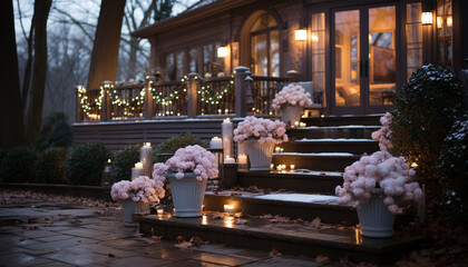 Obraz premium Romantic candlelight illuminates the winter celebration outdoors generated by AI