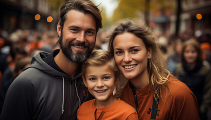 Obraz premium Smiling men and women outdoors, looking at camera generated by AI