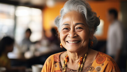 Two senior women sitting together, smiling, enjoying retirement generated by AI