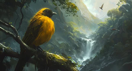 Deurstickers yellow bird and nature © Asep