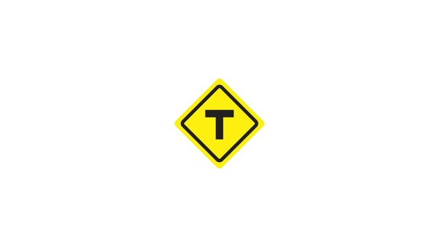 T Intersection Sign Icon Animation. Transparent background. 4K Video