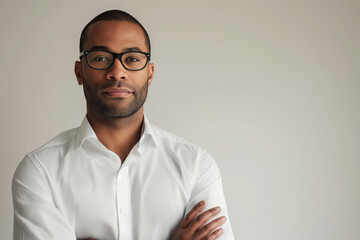 Obraz premium close-up, visualize an American male teacher standing confidently on a pristine white background, with facial expressions, passion for teaching, school concept
