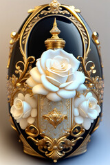 Fototapeta premium A beautiful rococo style perfume bottle, surrounded by white roses. Generative AI_10.