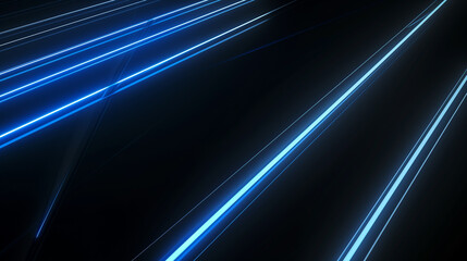 Fototapeta na wymiar Abstract background of diagonal blue neon light streaks on a dark backdrop, suggesting speed, technology, or futuristic concepts