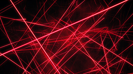 Abstract red laser light beams crossing in a chaotic pattern on a dark background, suitable for concepts of energy, technology, or futuristic themes