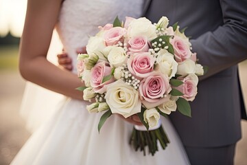 Obraz na płótnie Canvas bride and groom wedding couple with a bouquet