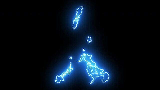 Animated map of Nagasaki in Japan with glowing neon effect