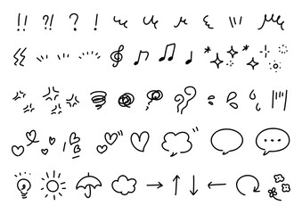 手描きの感情のあしらいの漫符イラスト アイコンセット