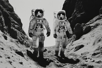Two astronauts explore the moon