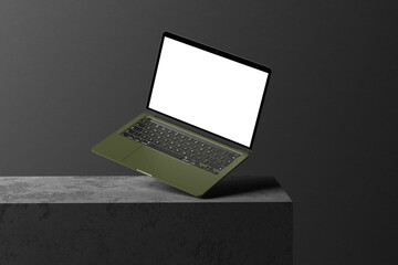 3d device mockup laptop with dark wall background