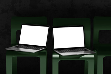 laptop and keyboard mockup with dark background
