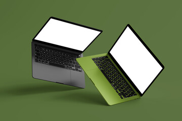 laptop mockup with green background and blank screen