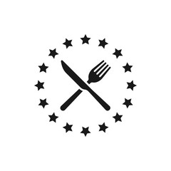 Fork and knife with star circle icon flat style isolated on white background. Vector illustration