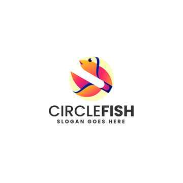 Vector Logo Illustration Circle Fish Gradient Colorful Style