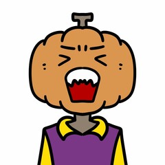 angry pumpkin man cartoon on white background