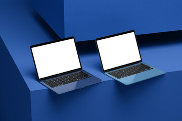 laptop mockup with blue background