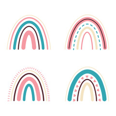 Rainbow Boho With Abstract Design. Vector Illustration Set.