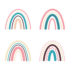 Rainbow Boho With Abstract Design. Vector Illustration Set.